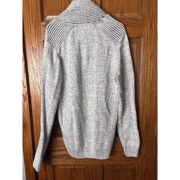 Guess Los Angeles Mens Large Shawl Collar Sweater Grey Black Knit Retro Style - Picture 2 of 7